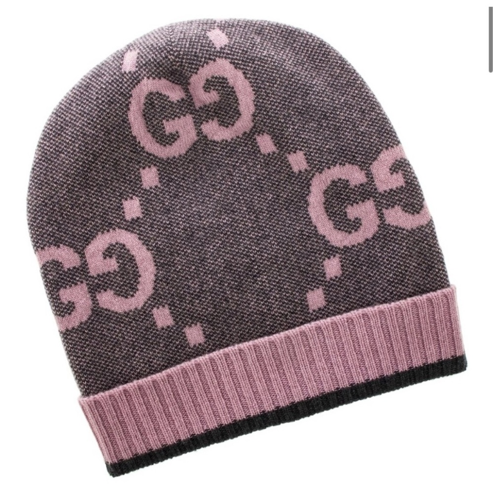 GUCCI Grey & Pink Cashmere Beanie - size M